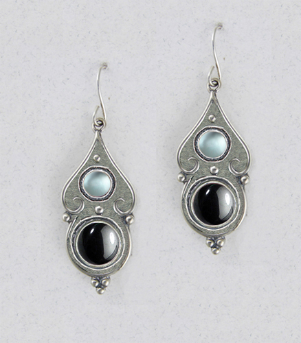 Sterling Silver Hematite And Blue Topaz Gemstone Drop Dangle Earrings